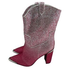 Daniel X Diamond Womens Pink Rhinestone Western Boots Block Heel 8